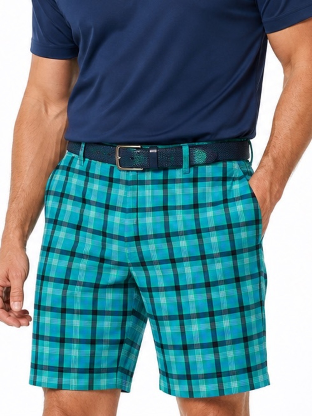 Nike Dri-FIT Hybrid Plaid Golf Shorts Performance Teal Multi Color 36